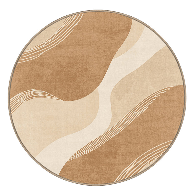 Machine Washable Paulett Eclectic Abstract Rug in Brown – Beige Binding, 6' Round