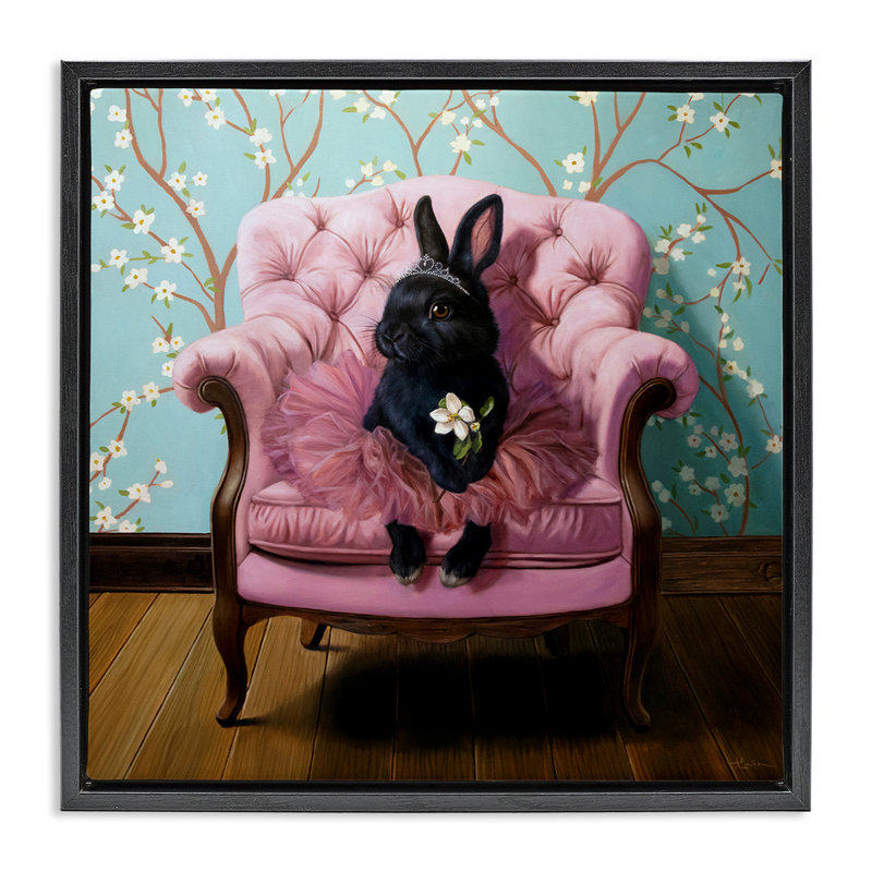 «Girlie Rabbit» dans un cadre flottant tutu, design par Lucia Heffernan, H 18 po x l 18 po, Cadre flottant noir de jais