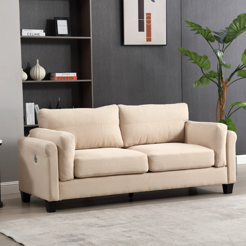 Amelien Round Arms Sofa, 34"H x 79"W x 34.5"D, Khaki