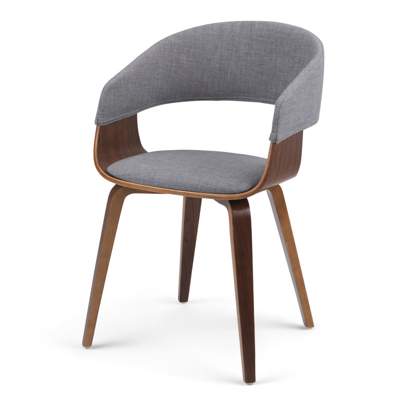 Lowell Bentwood Upholstered Dining Chair with Curved Backrest in Mid-Century Modern Style, Light Gray