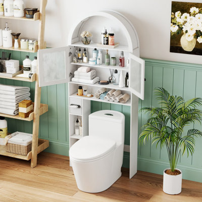 Arched Over The Toilet Storage Cabinet with Fluted Doors, Above Toilet Bathroom Organizer