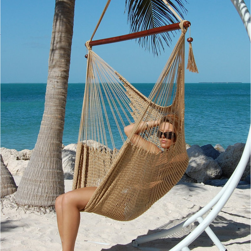 Grande chaise hamac en polyester style caribéen Travis, Brun clair