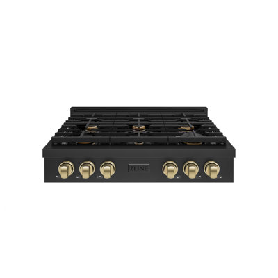 ZLINE Autograph Edition 36 in. Paramount Gas Rangetop with 6 Burners and Porcelain Cooktop in Black Stainless Steel with Accents