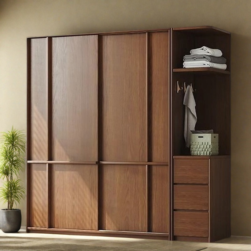 Garde-robe simple à pousser et tirer rétro, H 78,74 po x l 86,61 po x P 23,62 po