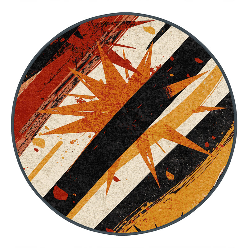 Tapis brun clair et noir lavable à la machine Bemott Bold & Eclectic, Rond 7 pi