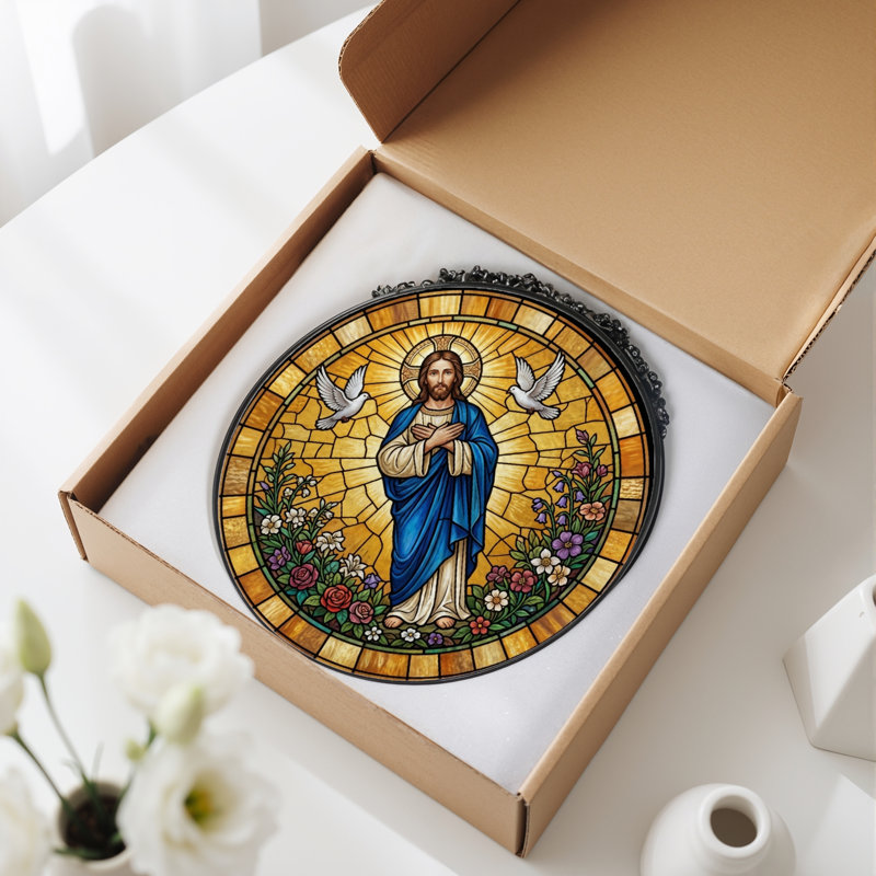 Panneau de vitrail Jésus Christ H 12 po, 12"H