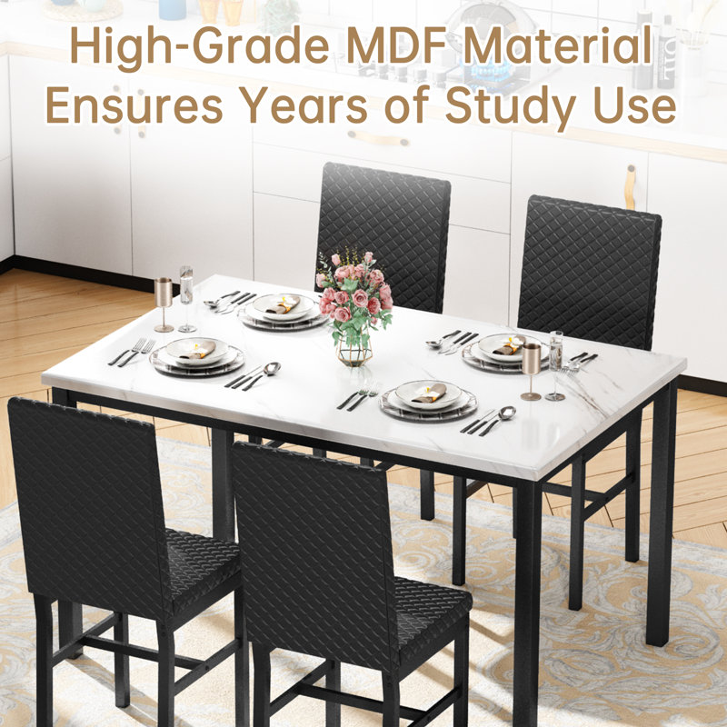 5-Piece Dining Table Set with 4 Velvet Uphosltered Dining Chairs, Rectangular  Faux Marble Kitchen Table Set, Modern Dining Table and Chairs Set for Kitchen, Dining Room,  Space-Saving
