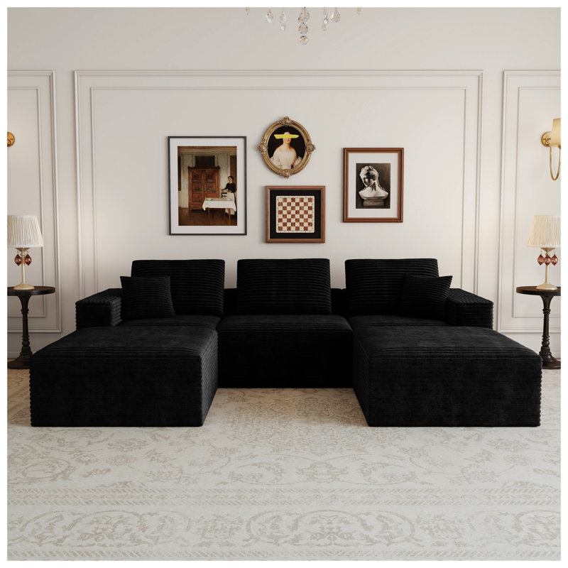 Canapé modulaire à 5 places avec assise modulaire en mousse noire, H 28,02 po x l 70,87 po x P 106,3 po