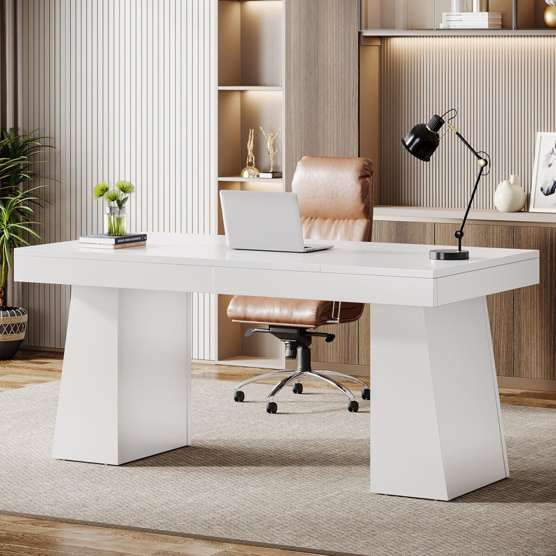 Wolbach 55 Inches Executive Desk with Double Trapezoid Base, White