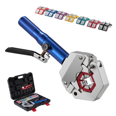 Pince à sertir hydraulique pour flexibles, kit Hydra-Krimp avec 7 matrices à clipser, outil de sertissage hydraulique manuel intégré pour la réparation automobile et la climatisation - avec mallette de transport