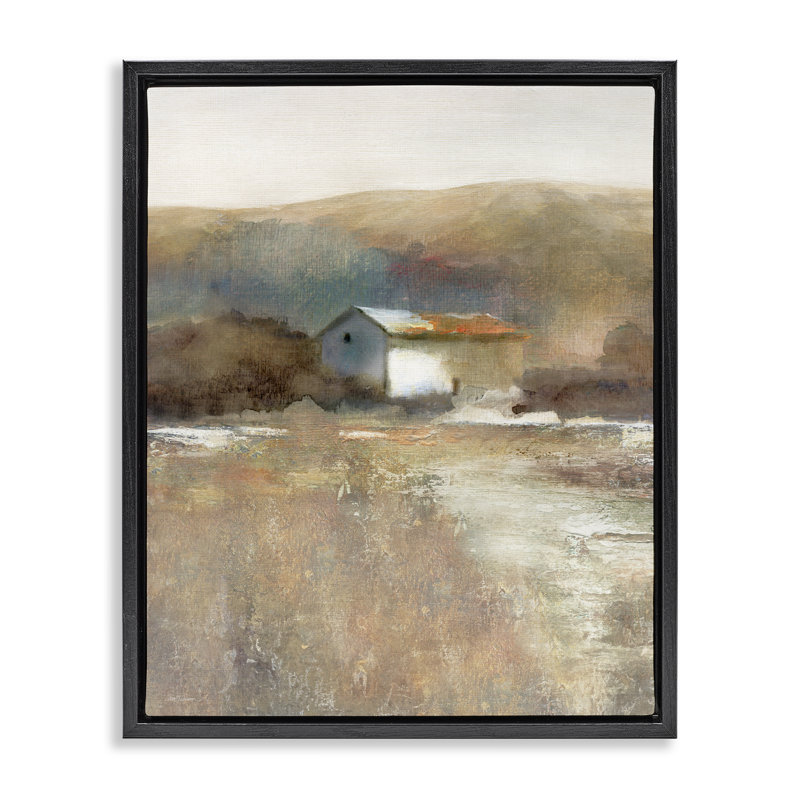 Distant Cabin with Rustic Scenery, Jet Black Floater Frame, 21" H x 17" W