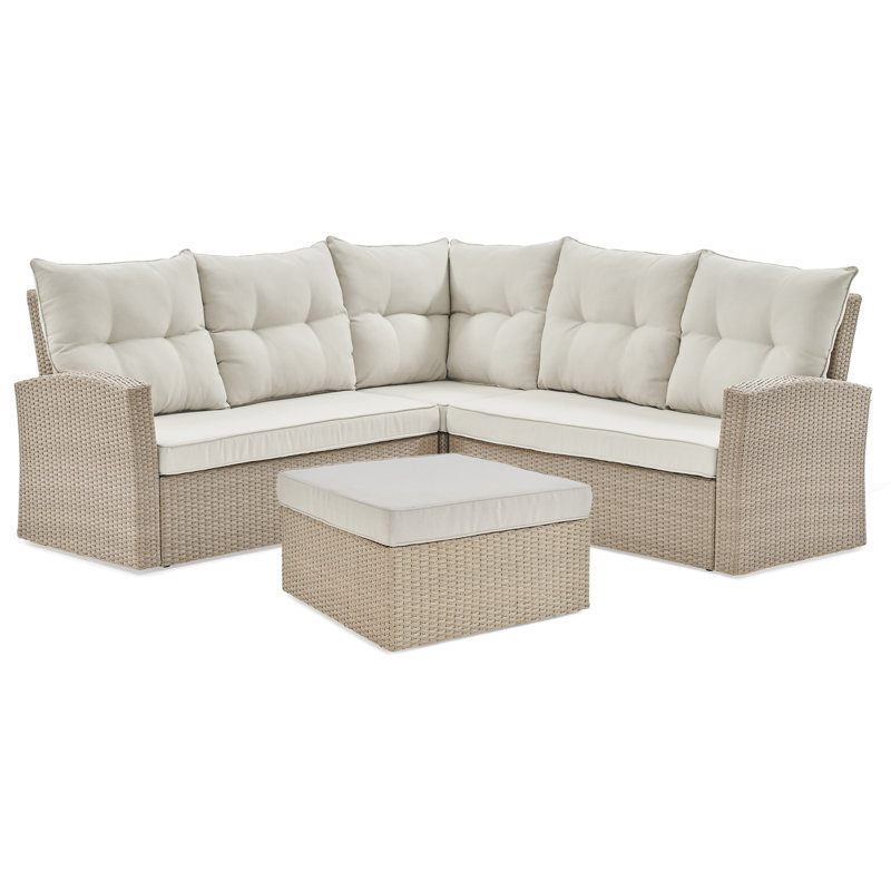 198.8cm Wide Wicker Patio Sectional with Cushions