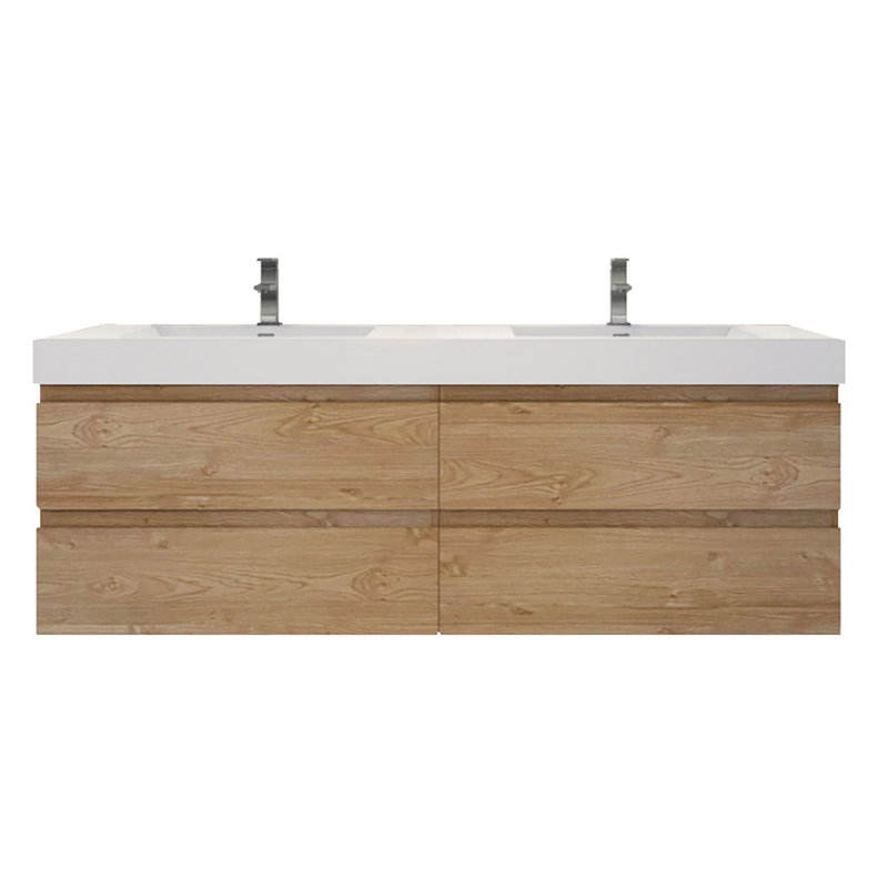Hartsock Double Bathroom Vanity with Acrylic Top, New England Oak