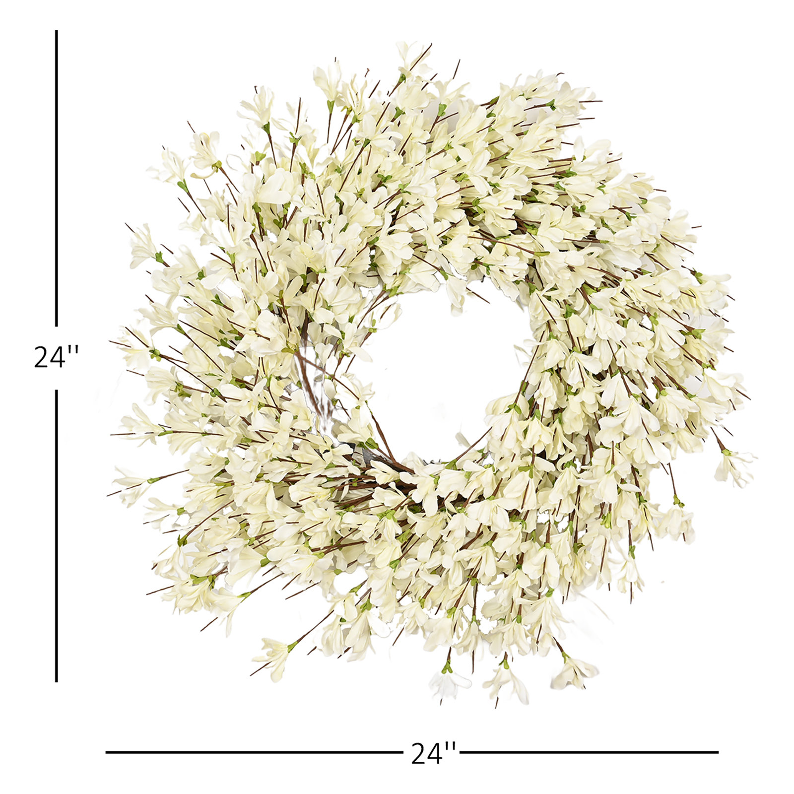 24" Handcrafted Forsythia Wreath, White