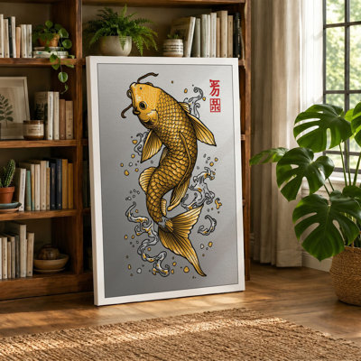 Golden Koi Rising Japandi - Wrapped Canvas