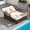 Causeuse de patio en rotin avec repose-pieds en osier et repose-pieds multifonctionnel