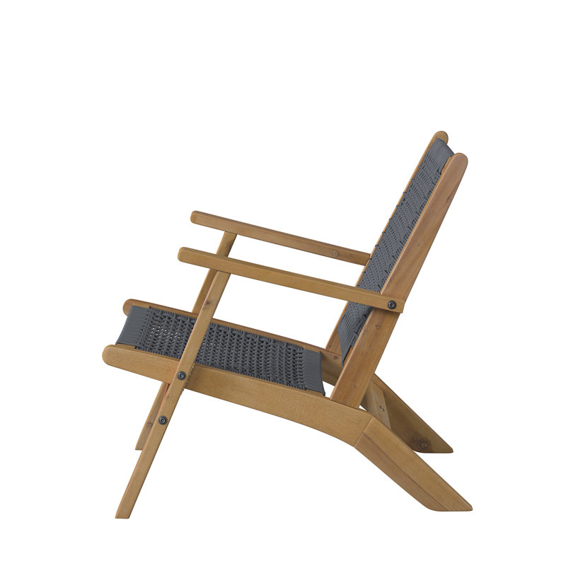 Vega Midcentury Natural Acacia Wood Outdoor Chair with Gray Cording