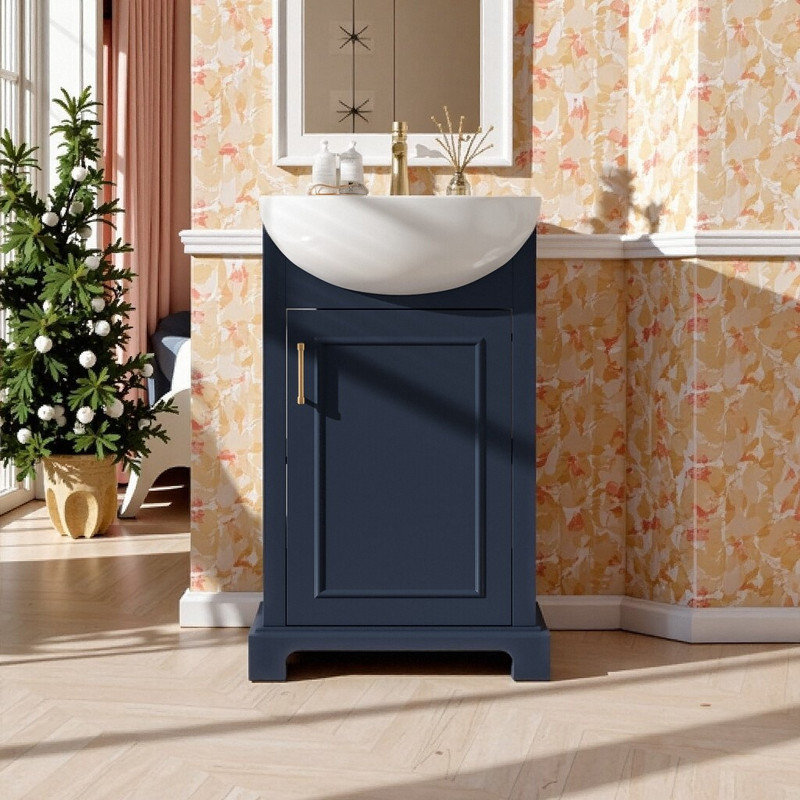 Ensemble de meuble-lavabo autoportant de 20 pouces avec évier en céramique et porte en bois massif à fermeture en douceur