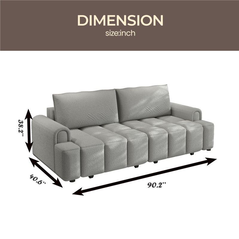 Canapé-lit 90,2 po en tissu Teddy, Gris clair