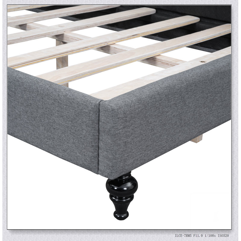 L-Shaped Linen Daybed,With Solid Wood Legs, Gray, Twin