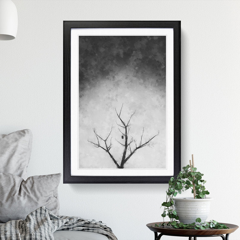 Bird House in a Tree - Picture Frame Graphic Art Print, 33cm H x 24cm W x 2cm D, Black Framed