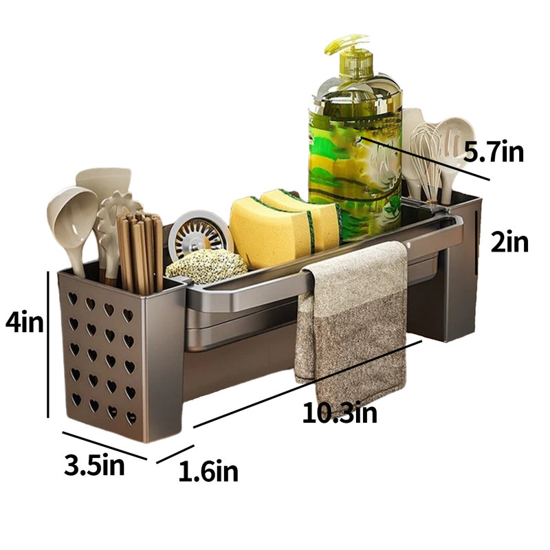 Sponge Holder For Kitchen No Punching Required Wall Mount, Gray