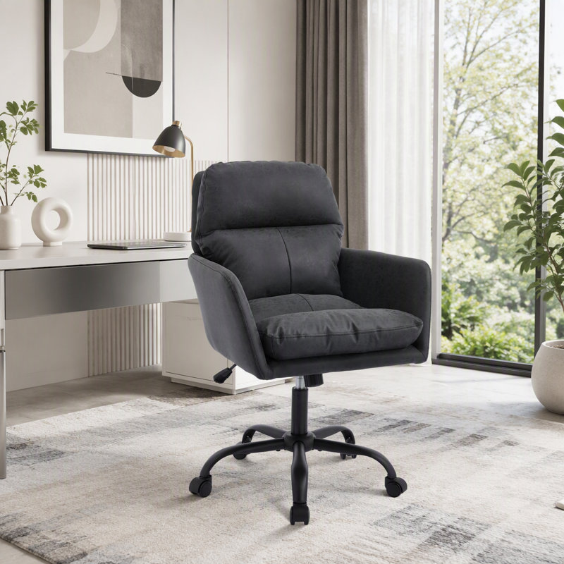 Chaise de bureau en polyuréthane à haut dossier avec support ergonomique, Cuir vert
