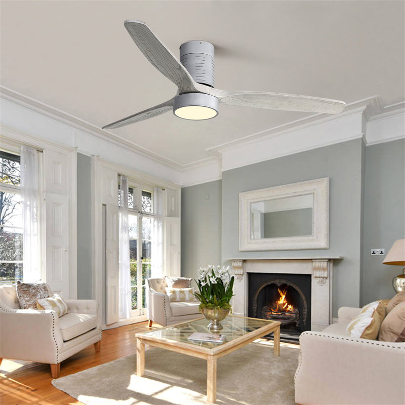 Ventilateur de plafond à DEL 52 pouces de 52 pouces avec moteur à courant continu réversible à pales en bois massif à 6 vitesses à intensité variable pour le salon