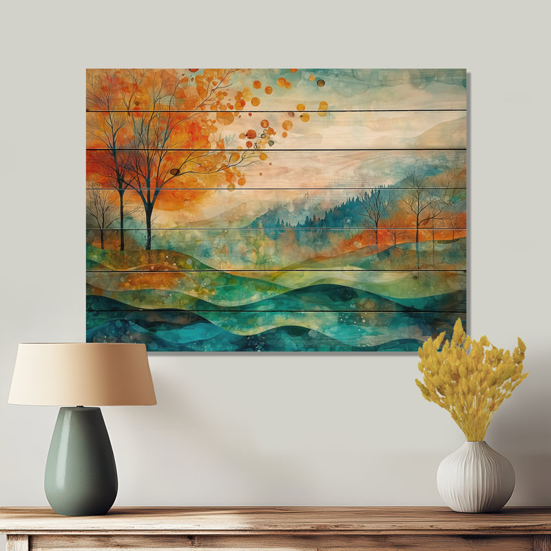 «Whispers In The Wind Abstract Prairies I», art mural traditionnel en bois sur bois de pin naturel, H 10 po x l 20 po