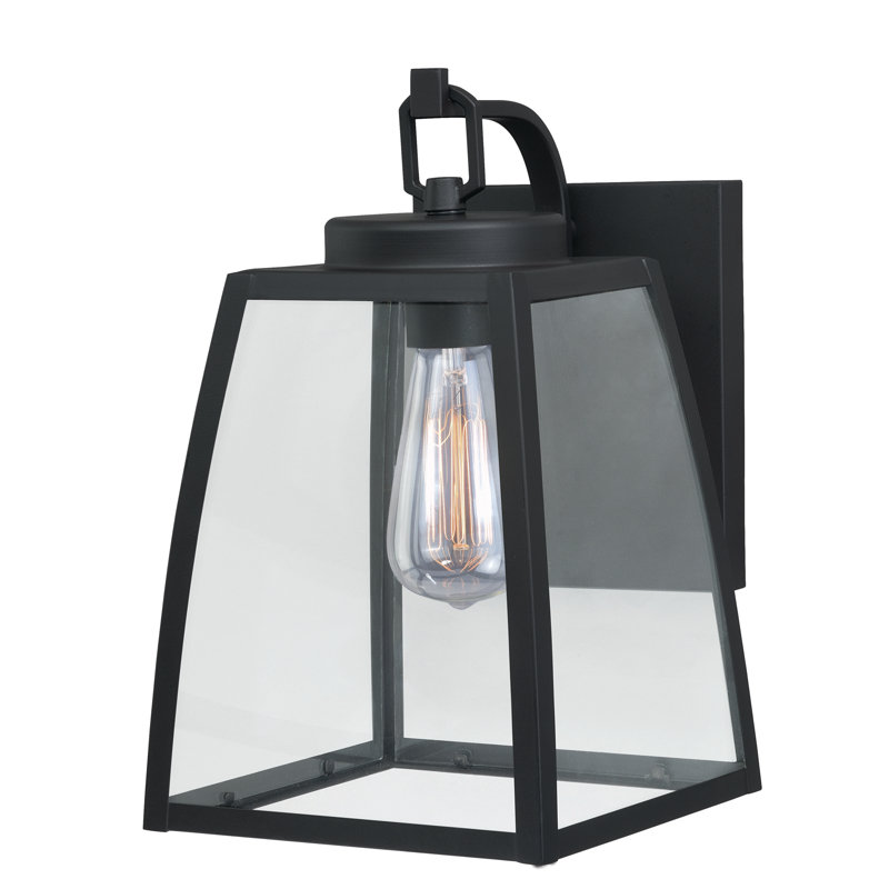 Applique murale d'extérieur en bronze bruni huilé à 1 lumière H 13 po Vasila en acier durable, abat-jour en verre transparent, compatible avec les DEL, à utiliser pour la porte d'entrée de patio ou de garage