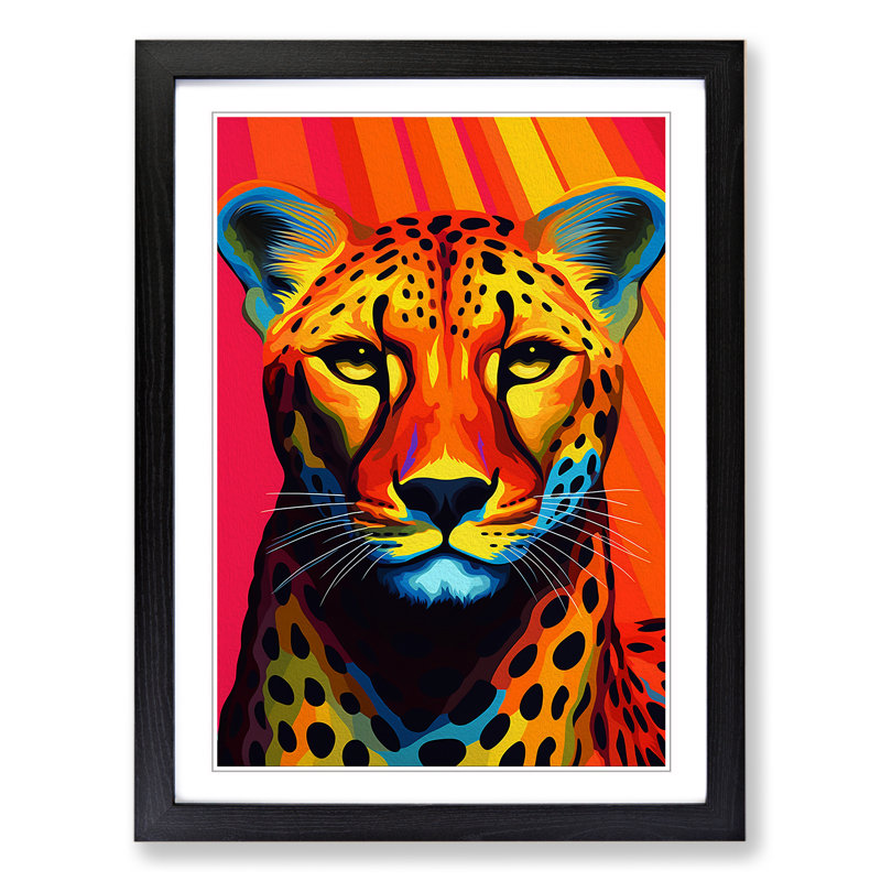 Cheetah Op No.2 - Single Picture Frame Print on Wood, 46cm H x 34cm W x 2cm D, Black 