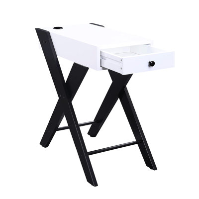 White And Black Rectangular Table With Power Dock, Kd, 1 Drawer, Legs, Construction, 22 In Width, 13 Depth, 24 Height Accent , Shape, Finish,