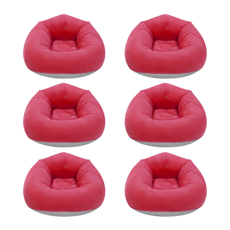 6Pcs Adults Portable Bean Bag Inflatable Lazy Sofa Chairs With Air Pump For Reading Camping Red, Red