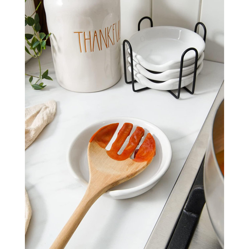 Porte-cuillère en céramique avec support, porte-cuillère de 4,8 pouces pour dessus de cuisinière, porte-ustensiles pour comptoir de cuisine, porte-cuillère à café, ensemble de 4