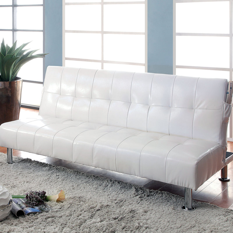 Perz Twin 70'' Faux Leather Convertible Sofa, White