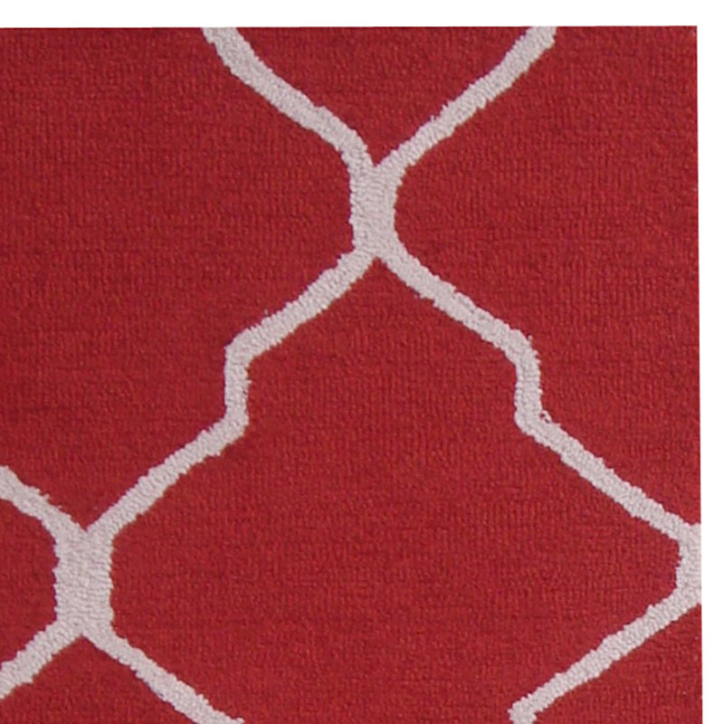 Tapis rouge / gris en laine touffeté à la main