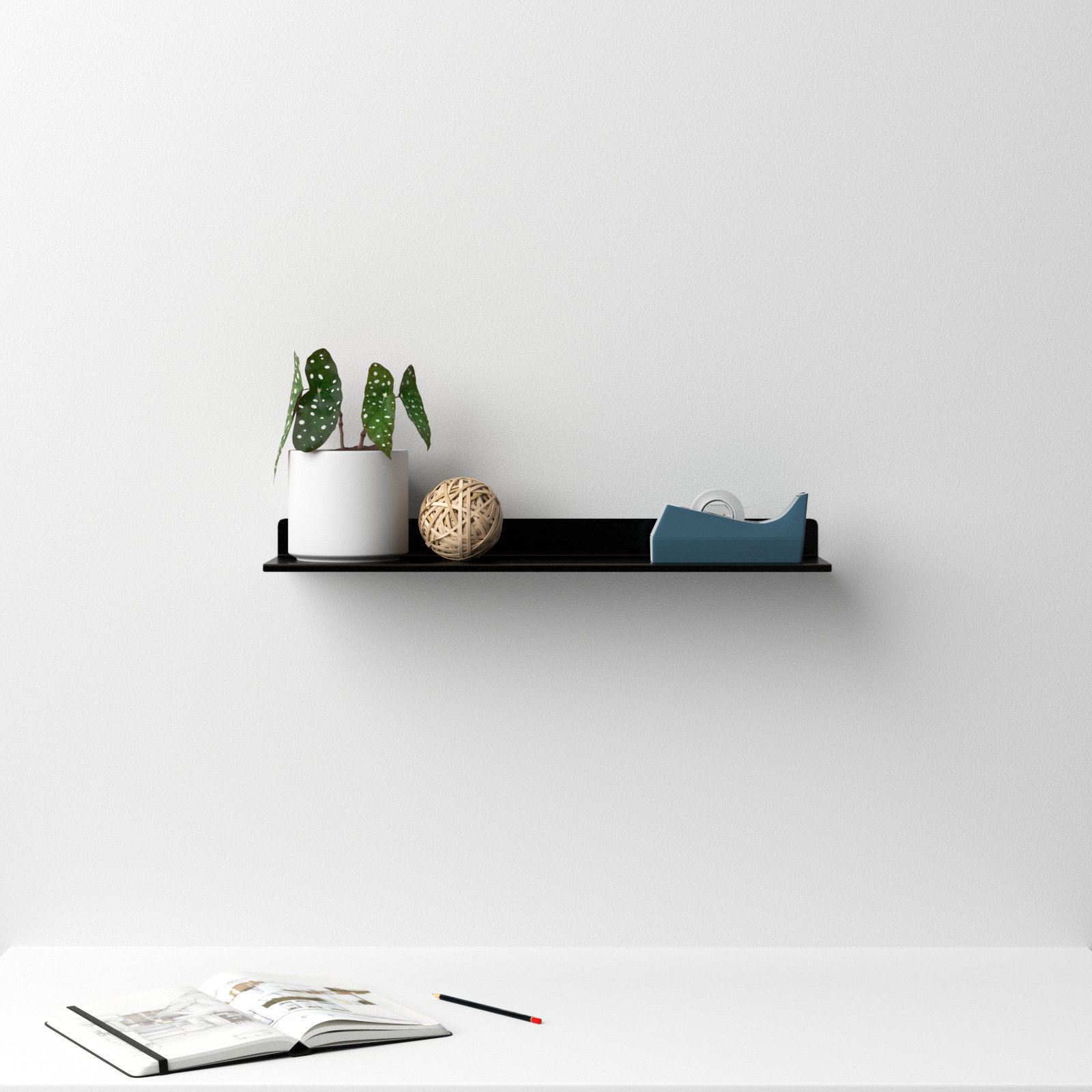 Maja Metal Wall Mounted Floating Display Shelf, 2" H x 24" W x 6" D, Black