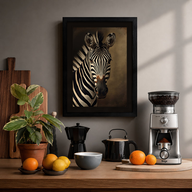 Frontal Zebra Modern - Framed Print, Black, A4 - 29.7 x 21.0 cm