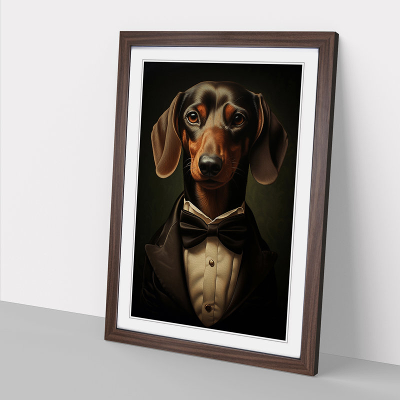 Dachshund Neo-Plasticism Framed Print, Walnut, 34cm H x 25cm W x 2cm D