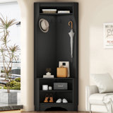 Minimalist Corner Hall Tree With Shoe Bench, Versatile Entryway Coat Rack With 4 Hooks, Corner Cabinet With Adjustable Shelf For Hallway, Living Room, 29.5''W*71.6''H