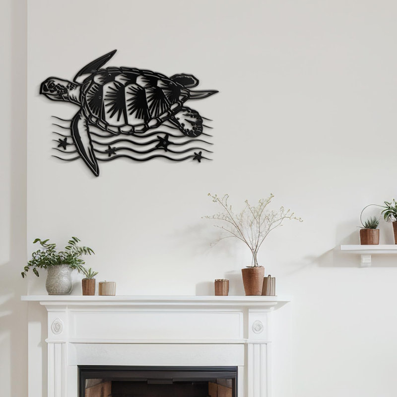 Décoration murale animaux en tortue de mer, H 16 po x l 24 po x P 0,05 po, Noir
