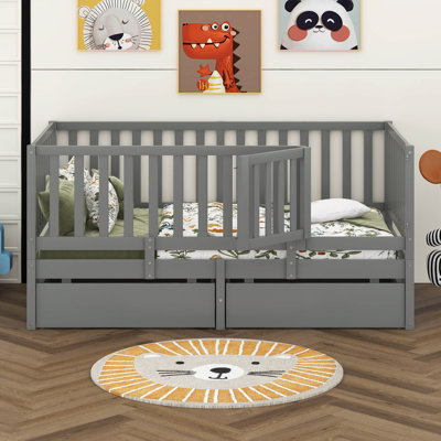 Prakul Wood Daybed with Fence Guardrails and 2 Drawers