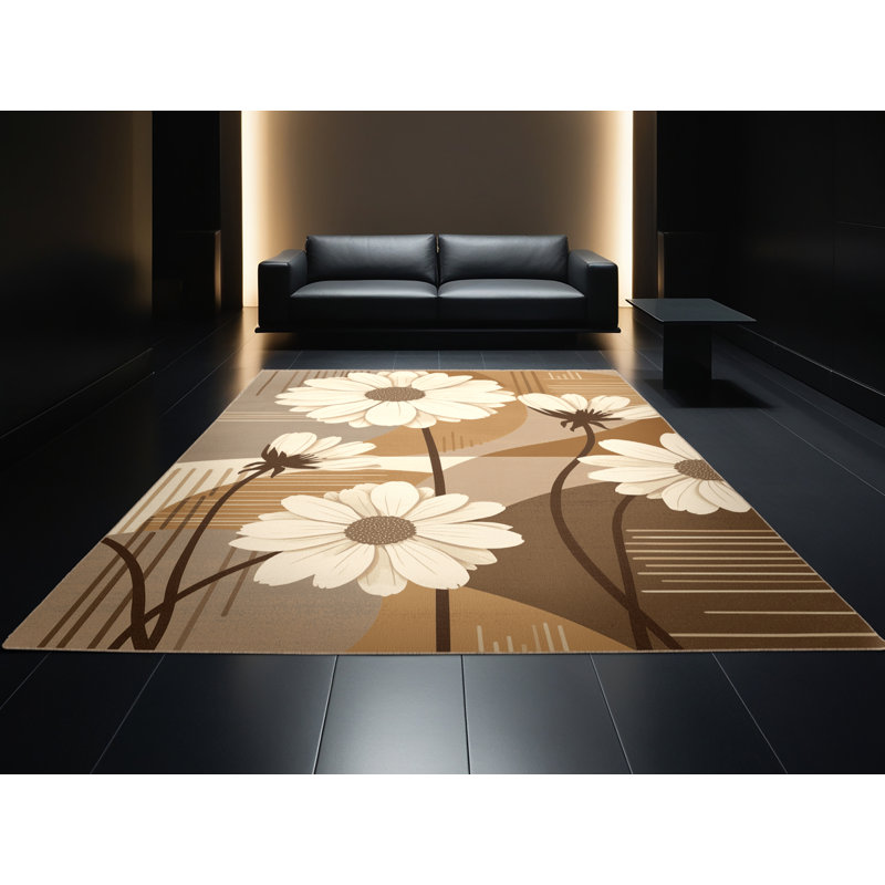 Tapis brun clair lavable à la machine à la camomille scandinave Ottwell, 2 x 5
