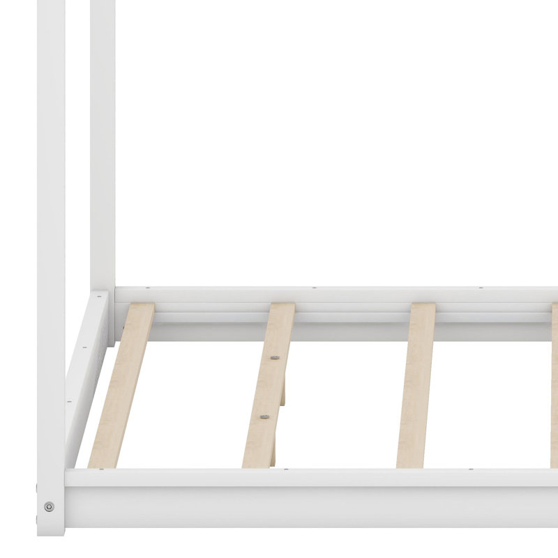 Lit plateforme à baldaquin avec pieds robustes, Blanc