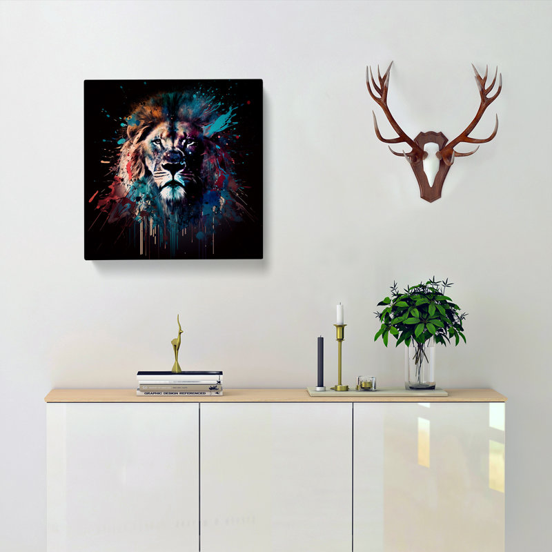 Lion Splatter - Wrapped Canvas, 35cm H x 35cm W x 3cm D