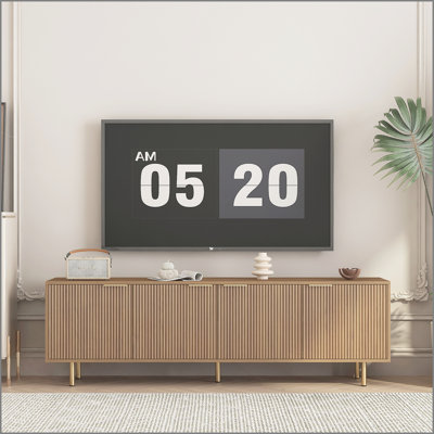 Wood Modern TV Stand Fluted 68" t, Entertainment Center with Storage Doors, TV Console Media Cabinet, for 55+ Inch TV, Living Room