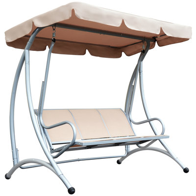 Outsunny 3-seat Outdoor Porch Swing Chair: Adjustable Canopy Patio Glider, Breathable Seating, Steel Frame - Ideal For Garden, Poolside, Backyard, Bei -  Arlmont & Co., E31A01BF8E394FCA83D1E05F857C65EA