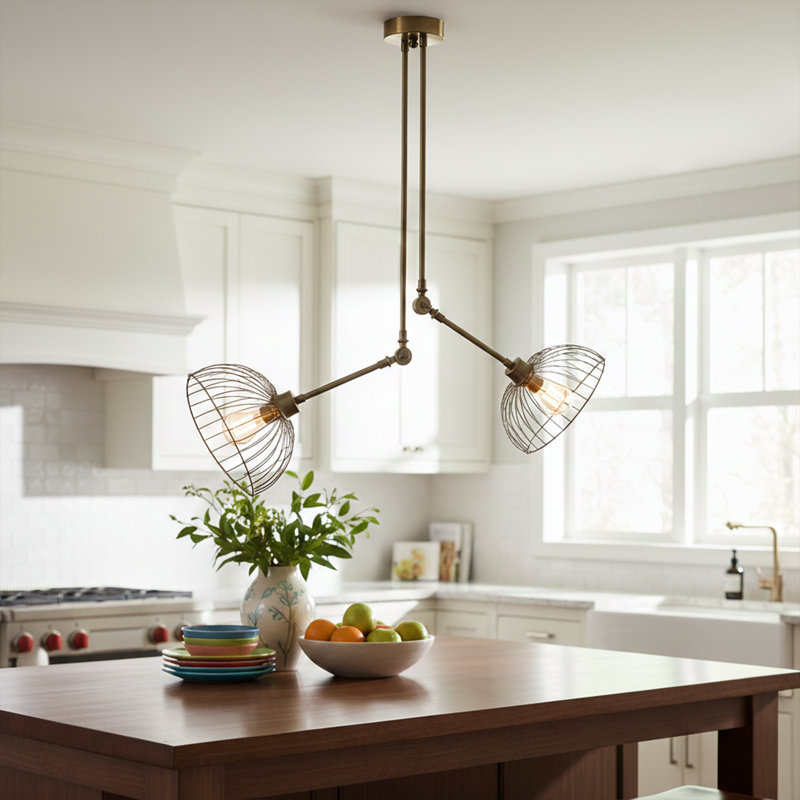 Lustre géométrique moderne en métal 2 lumières, Rétro