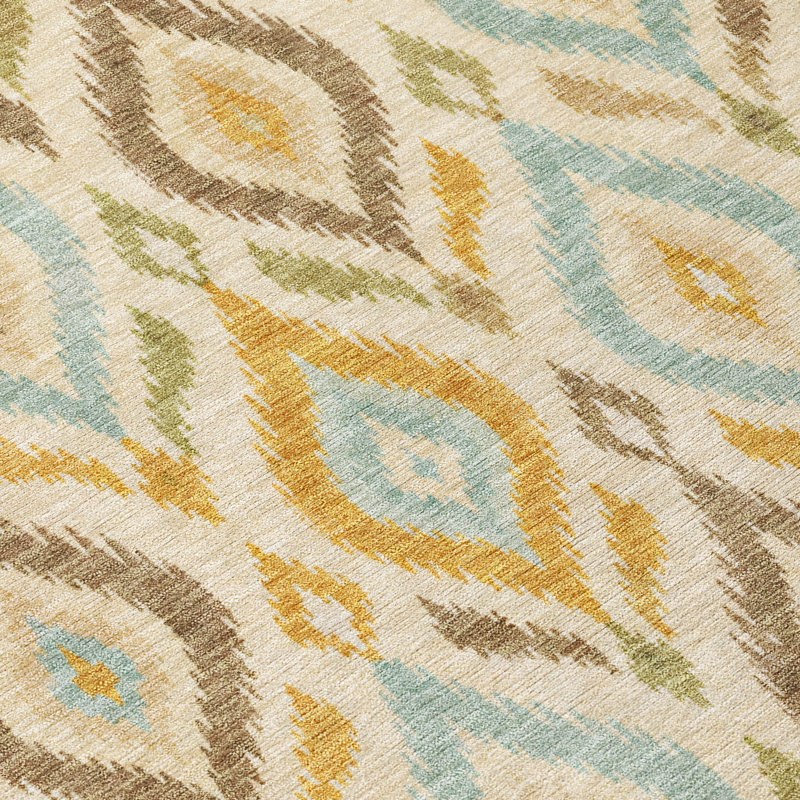 Tapis géométrique Ceajay ACN3069 lavable à la machine pour l'intérieur et l'extérieur, Blé, 10 pi x 14 pi