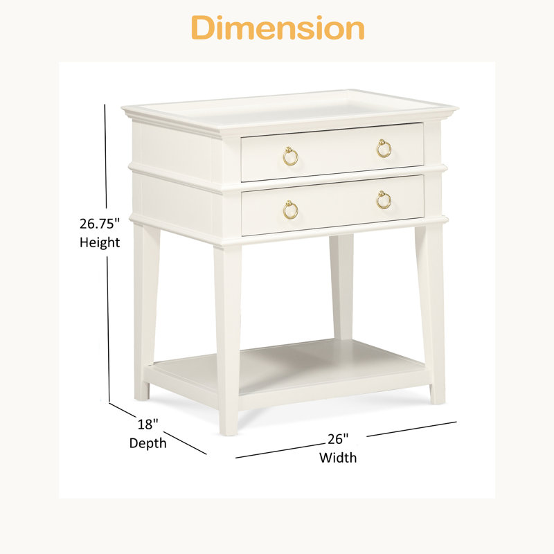 Table de chevet 2 tiroirs, Blanc